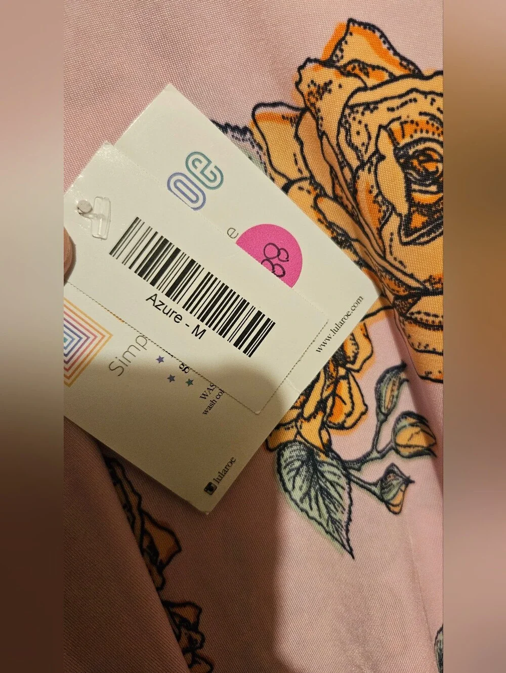 Lularoe Azure Pink Floral A-line Skirt with Yellow Roses Size Medium Nwt